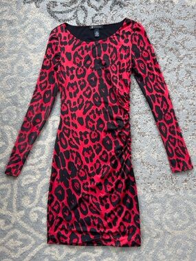INC International Concepts Y2K Red Leopard Long Sleeve Bodycon Dress XS